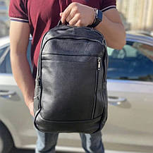 Чоловічий шкіряний рюкзак Tiding Bag чорного кольору із двома великими відділеннями, фото 4