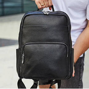 Чоловічий шкіряний рюкзак для ноутбука чорного кольору з двома кишенями, фото 1