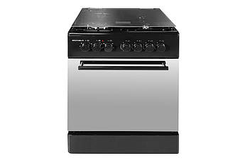 Чорна газоелектрична плита Grunhelm FG6612G дзеркальна поверхня сучасна для кухні