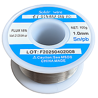 Олово для пайки з флюсом, припой Sn60Pb40 1mm (100g)