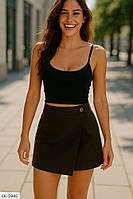 Мініспідниця жіноча стильна коротка класична ефектна на запах трапецією із завищеною талією костюмка