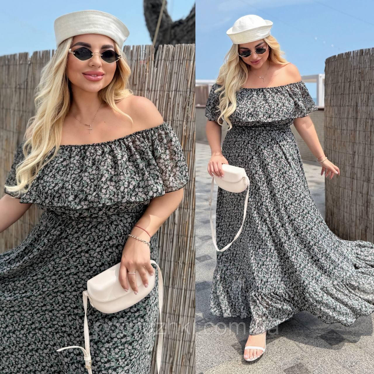 Жіноча повітряна сукня максі довжини з воланами Тканина: шифон + трикотажна підкладка Розмір: 48-54, фото 1