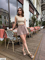 Шорти літні короткі повсякденні прогулянкові натуральні з льону розкльошені з високою посадкою на гумці