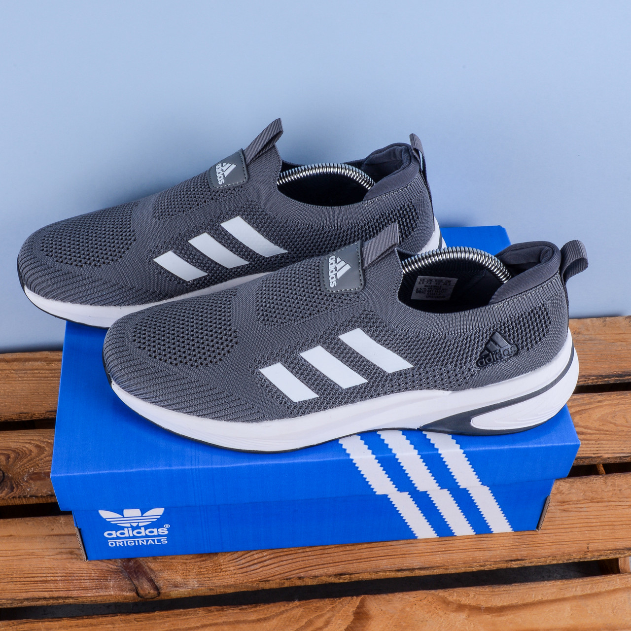 Легкі чоловічі кросівки тапочки Adidas повномірні темно сірі, фото 1