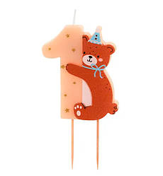 Свічки для торта "1 з ведмедиком", PartyDeco, висота - 7 см