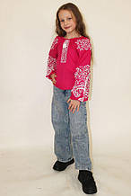 Вишита блуза "Ольга" малиновий льон