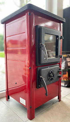Дров'яна окремостояча піч-камін для повітряного опалення будинку, дачі, сталева буржуйка MBS HAPPY червоний, фото 1
