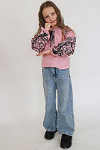 Вишита блуза "Ольга" бузковий льон чорна вишивка