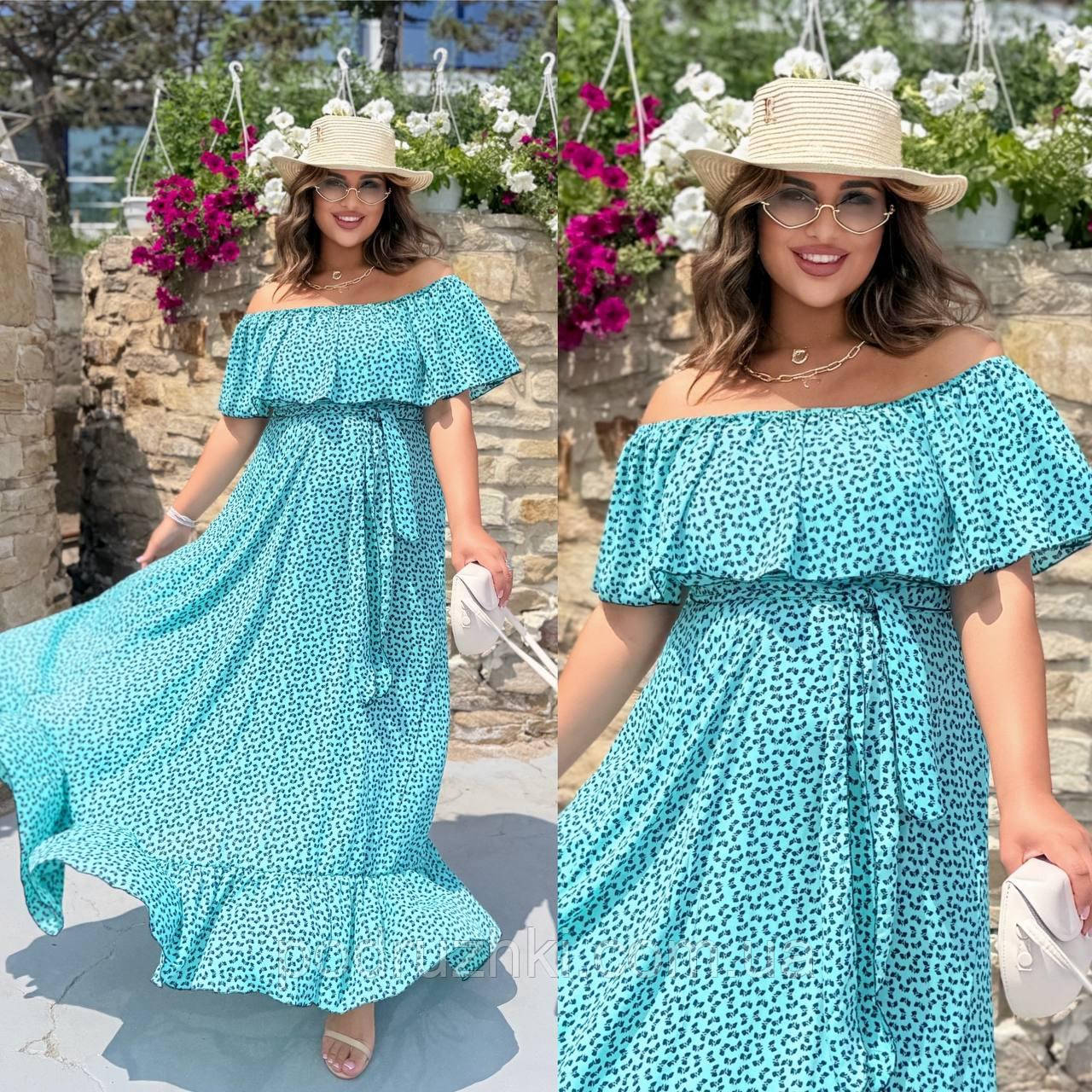 Жіноча повітряна сукня максі довжини з воланами Тканина: шифон + трикотажна підкладка Розмір: 48-54, фото 1