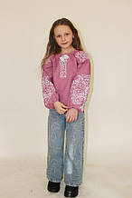 Вишита блуза "Ольга" бузковий льон біла вишивка