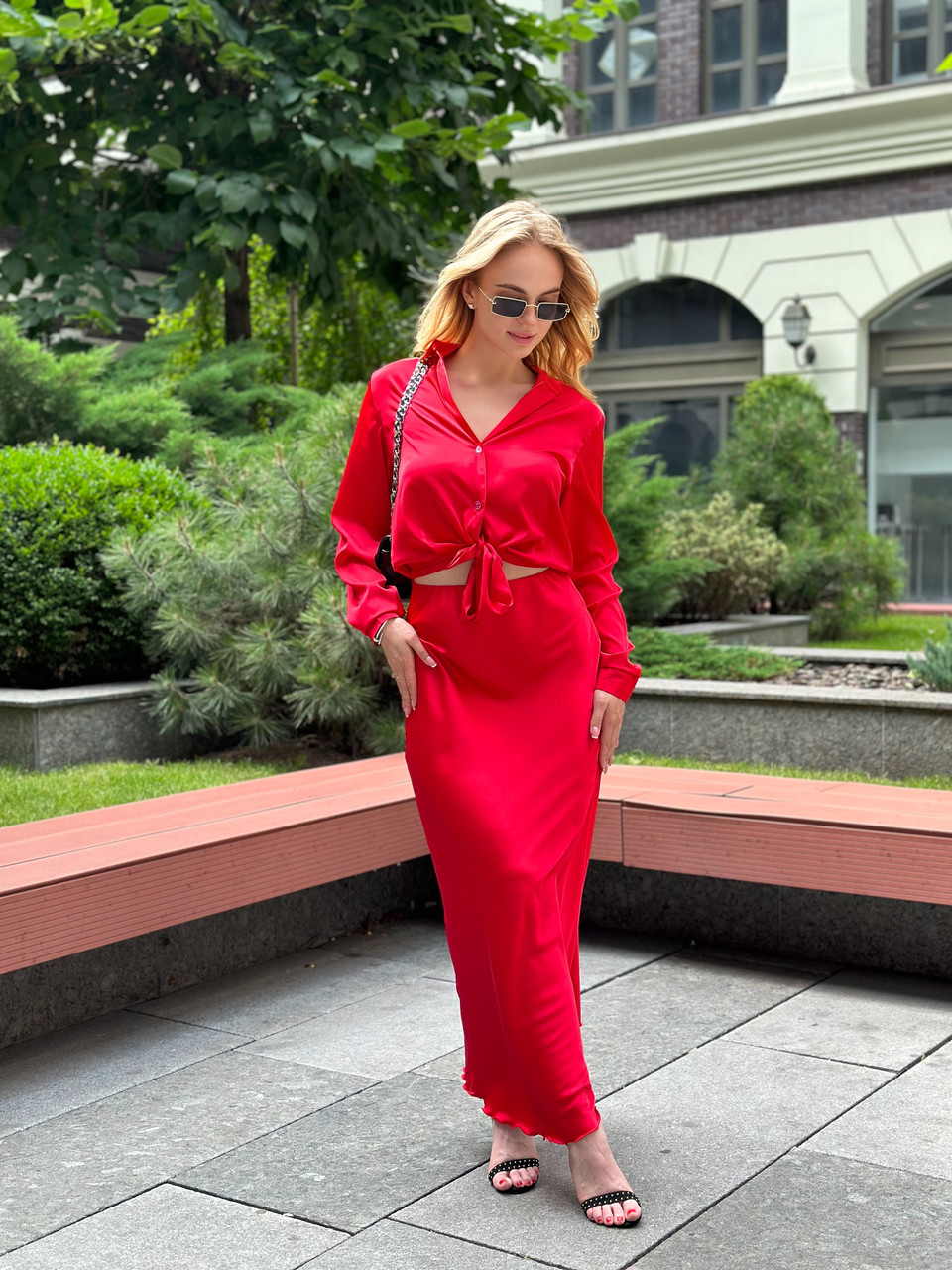 Жіноча спідниця довга з шовку Армані Червона, фото 1