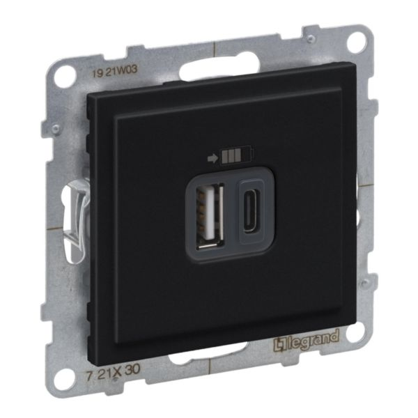 SUNO Розетка USB Тип А+C 15Вт 3,0А 5В, колір Чорний