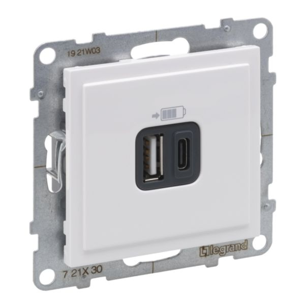 SUNO Розетка USB Тип А+C 15Вт 3,0А 5В, колір Білий