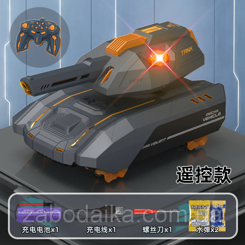 Танк на радіокеруванні стріляє орбізами, музика, звуки, підсвітка, роликові колеса, пульт, R 111 S, фото 1