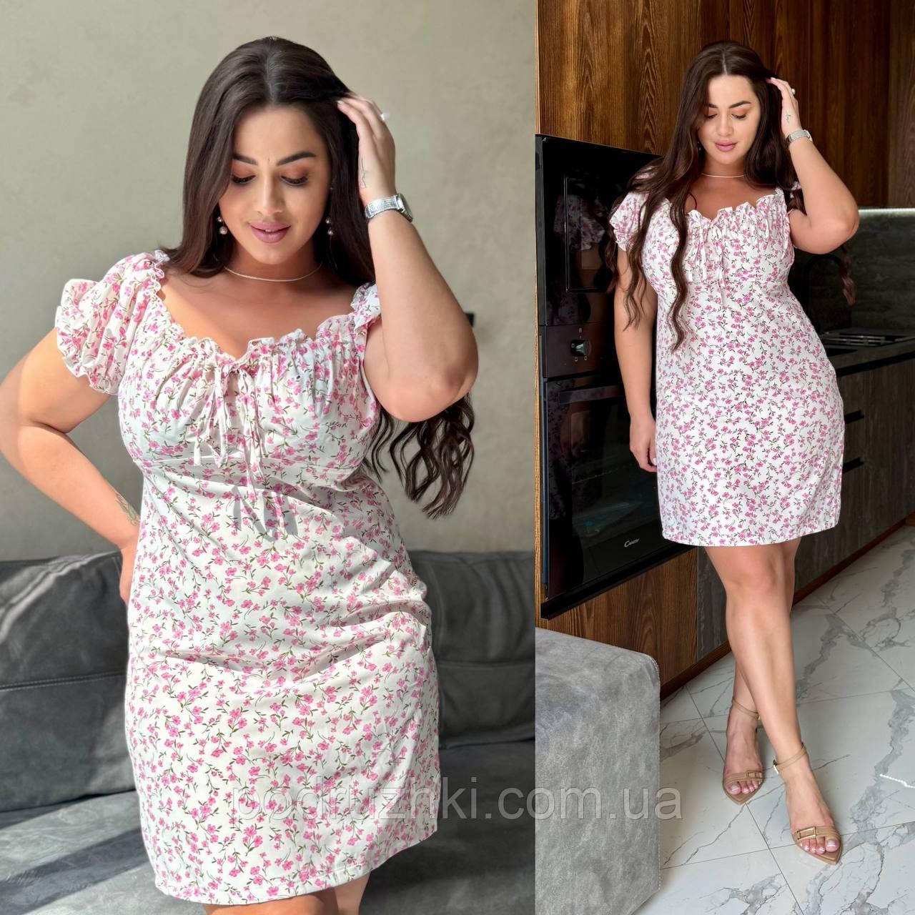 Жіноча літня сукня міні довжини із зав'язкою на грудях Тканина: софт Розмір: 50-52, 54-56, фото 1