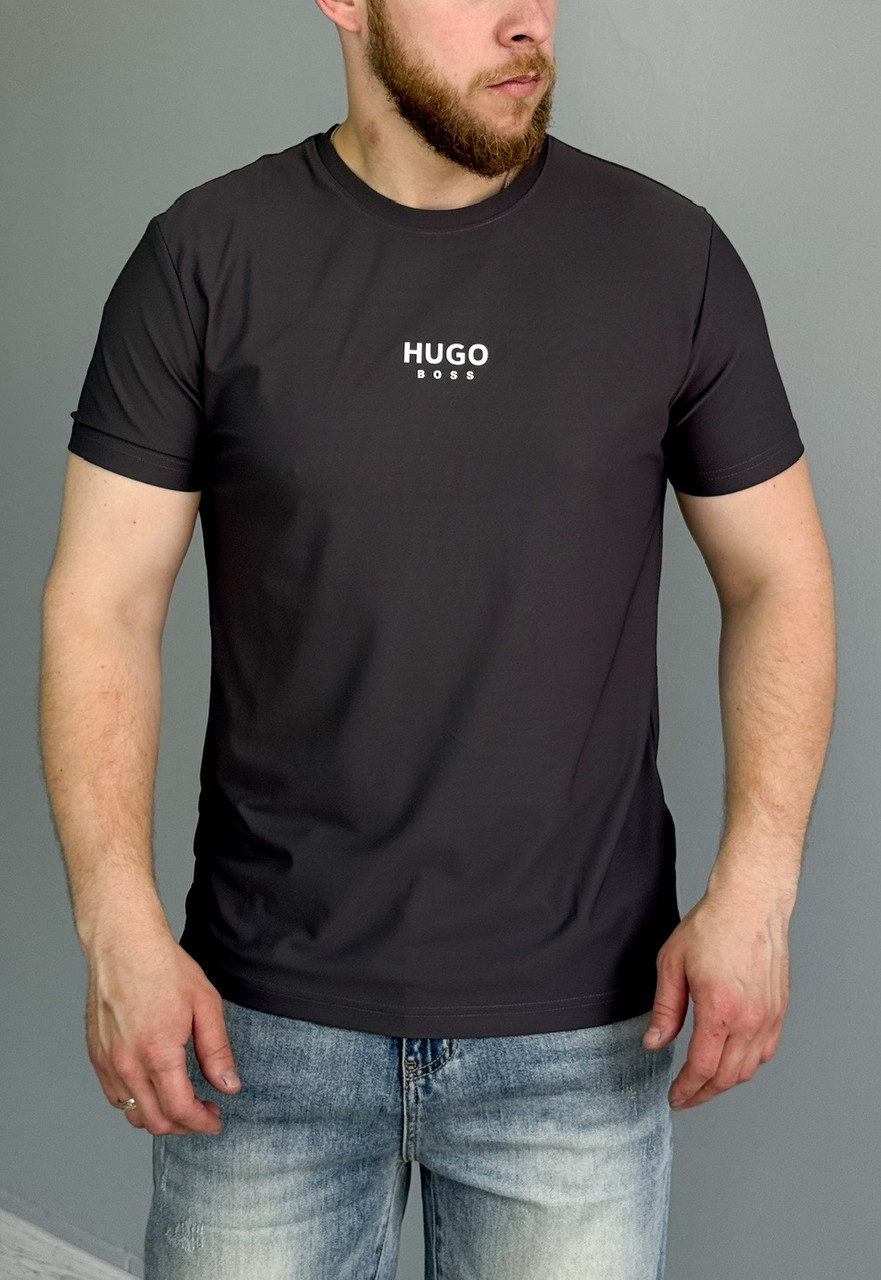 Чоловіча футболка Hugo Boss брендова футболка Бос темно-сіра люкс якість