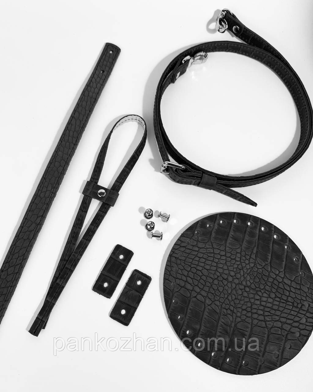 Набір шкіряної фурнітури для сумки Berry Bag чорна рептилія мат, натуральна шкіра, фото 1