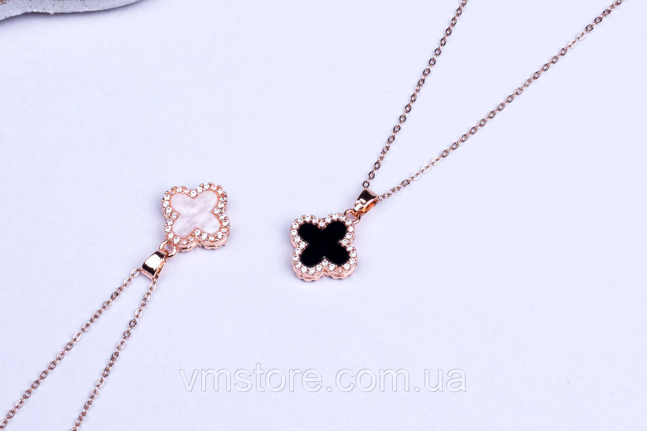 Подвеска клевер ван клиф двухсторонняя на цепочке, медицинская сталь, фото 1