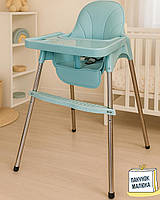 Дитячий стілець для годування з підніжкою стіл для годування і подушка з еко шкіри стільчик для годування Блакитний пакунок малюка