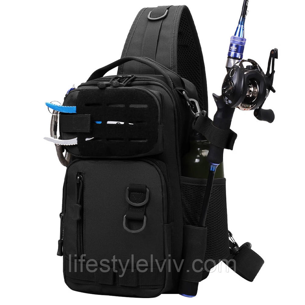 Сумка для рибальських приманок, через плече, 33х19х14 см, Чорний/ Сумка для риболовлі/ Сумка спінінгіста, фото 1