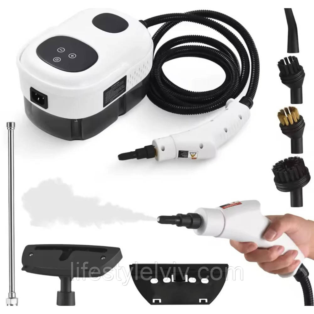 Портативний пароочисник 2500Вт, 1,2л + 7 насадок / Пароочисник для дому / Паровий очищувач, фото 1