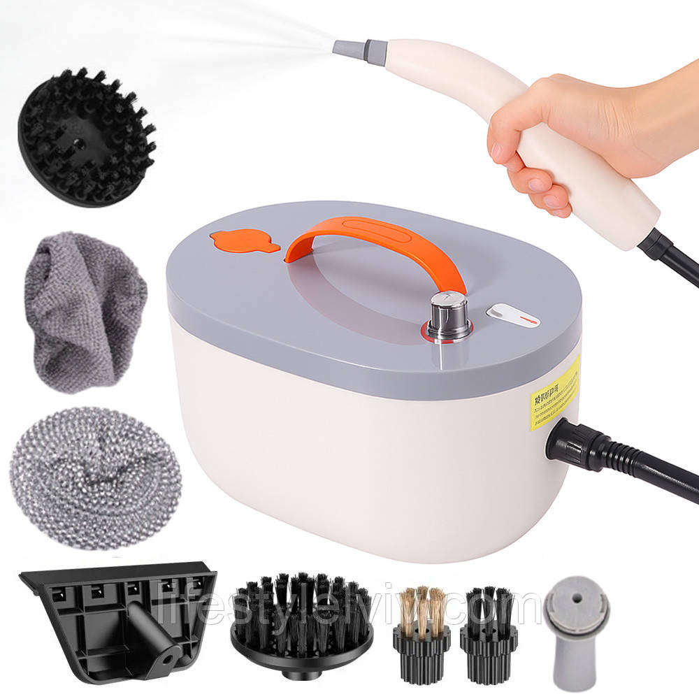 Портативний пароочисник 1,2л 2500Вт +8 насадок / Електричний пароочисник для дому / Паровий очищувач, фото 1