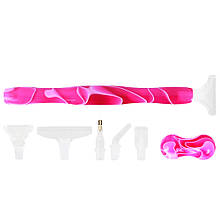 Ручка стилус для алмазної мозайки, підставка + 6 насадок, рожева, 3.8*1.6 см