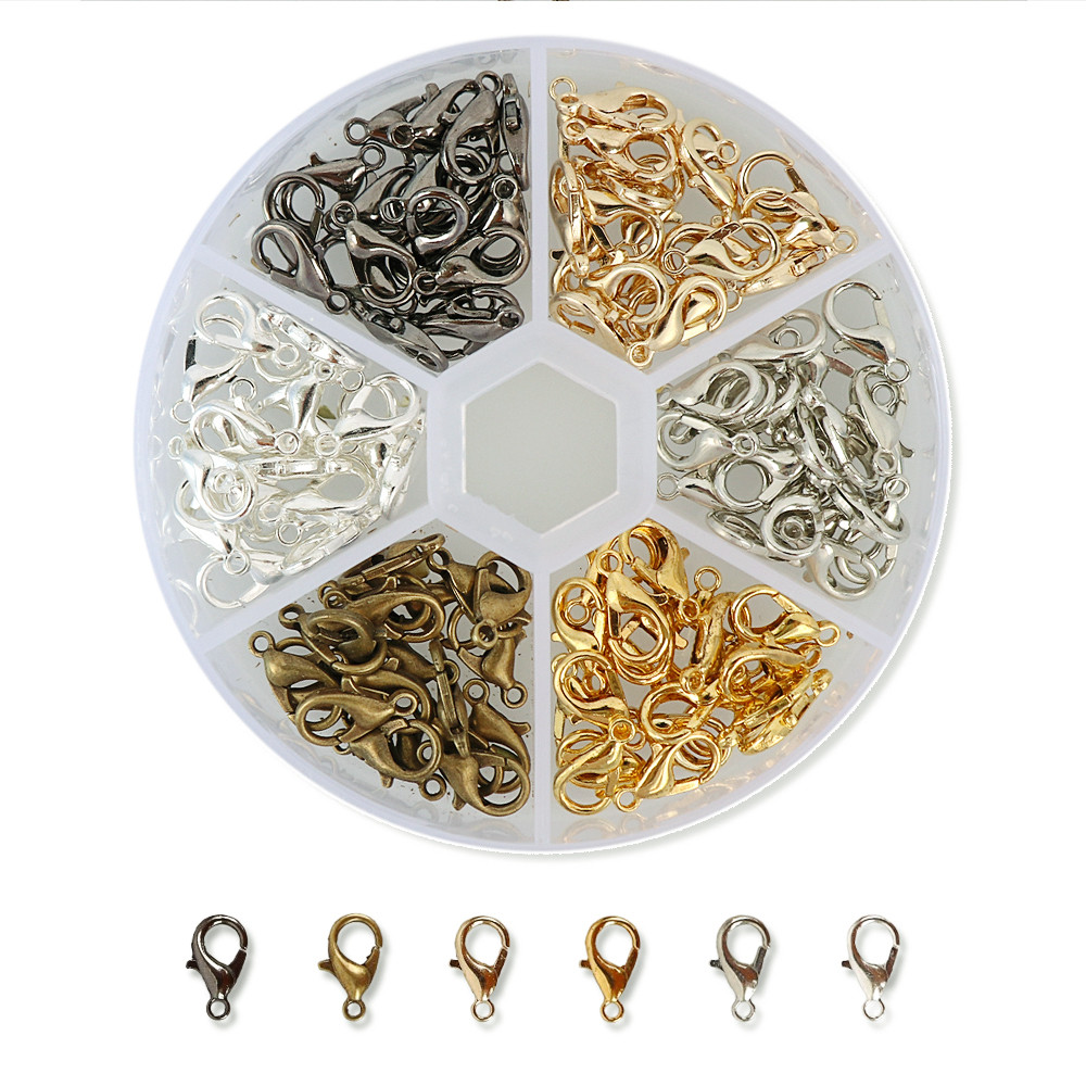 Набір фурнітури для створення біжутерії, застібки-лобстери 12 мм, 6 кольорів, фото 1