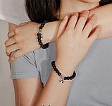 Парні браслети на магніті у формі серця серце для двох закоханих з шунгіту чорного вулканічного каменю притягуються, фото 3