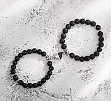 Парні браслети на магніті у формі серця серце для двох закоханих з шунгіту чорного вулканічного каменю притягуються, фото 2