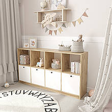 Стелаж із ящиками в дитячу / Комод 868х1601х352 мм Дуб Тахо/Білий