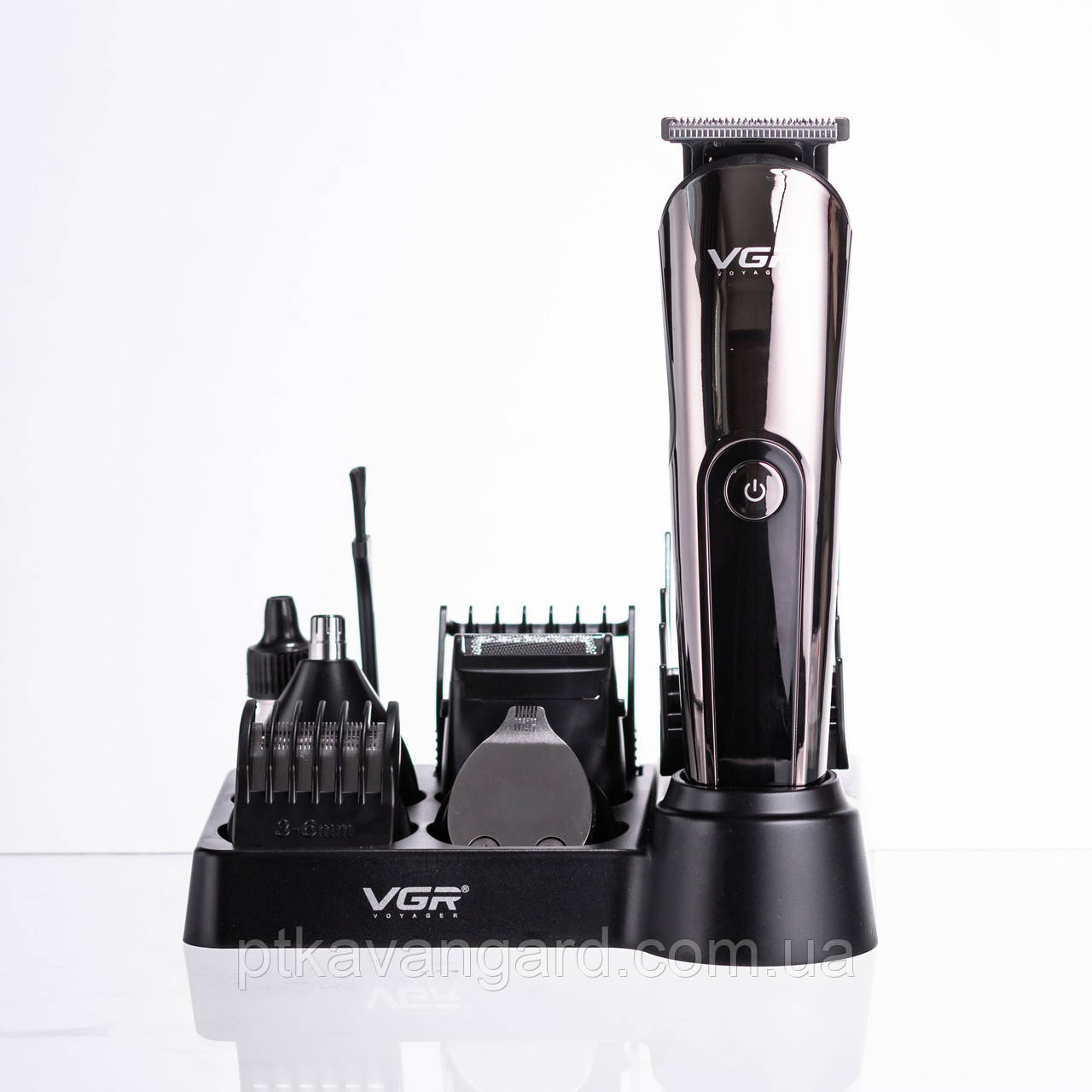 Чоловічий тример для стрижки волосся, бороди, вусів, з набором насадок 11в1 VGR аккумуляторний, сріблястий, фото 1