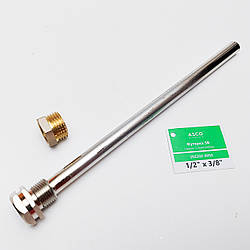 Гільза для датчика температури або терморегулятора, зовнішня різьба 1/2" або 3/8'', Ø 9,5х11мм, L=200мм Нікель