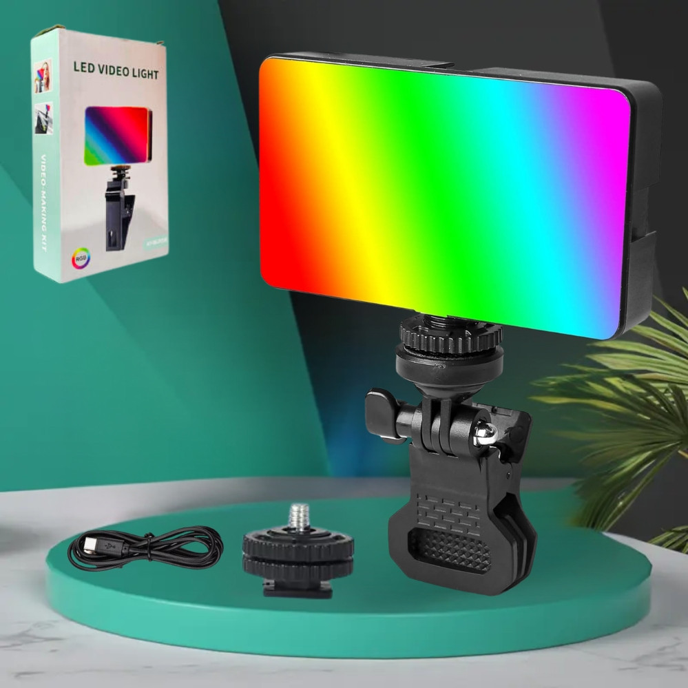 Акумуляторне відеосвітло накамерне RGB AY-96JSSR світлодіодна кольорова міні лампа з прищіпкою для фото та відео, фото 1