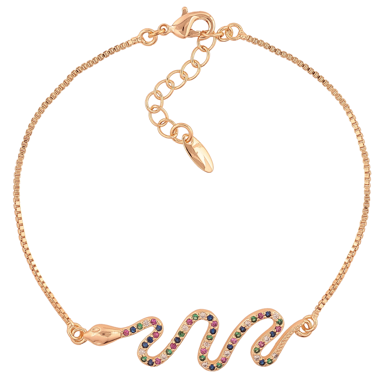 Браслет Xuping M&L Колір 18K «Змійка з різнокольоровими кристалами» довжина з доп.ланцюжком 18-21см х 1мм, фото 1