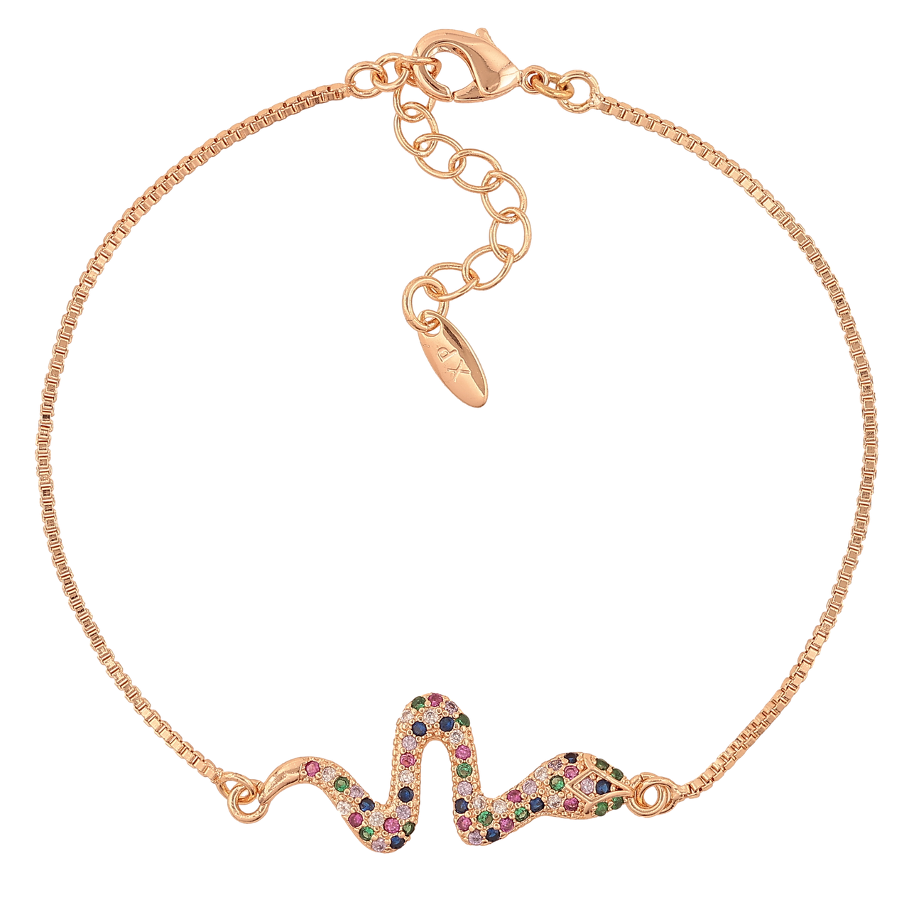 Браслет Xuping M&L Колір 18K «Змійка з різнокольоровими кристалами» довжина з доп.ланцюжком 18-21см х 1мм, фото 1