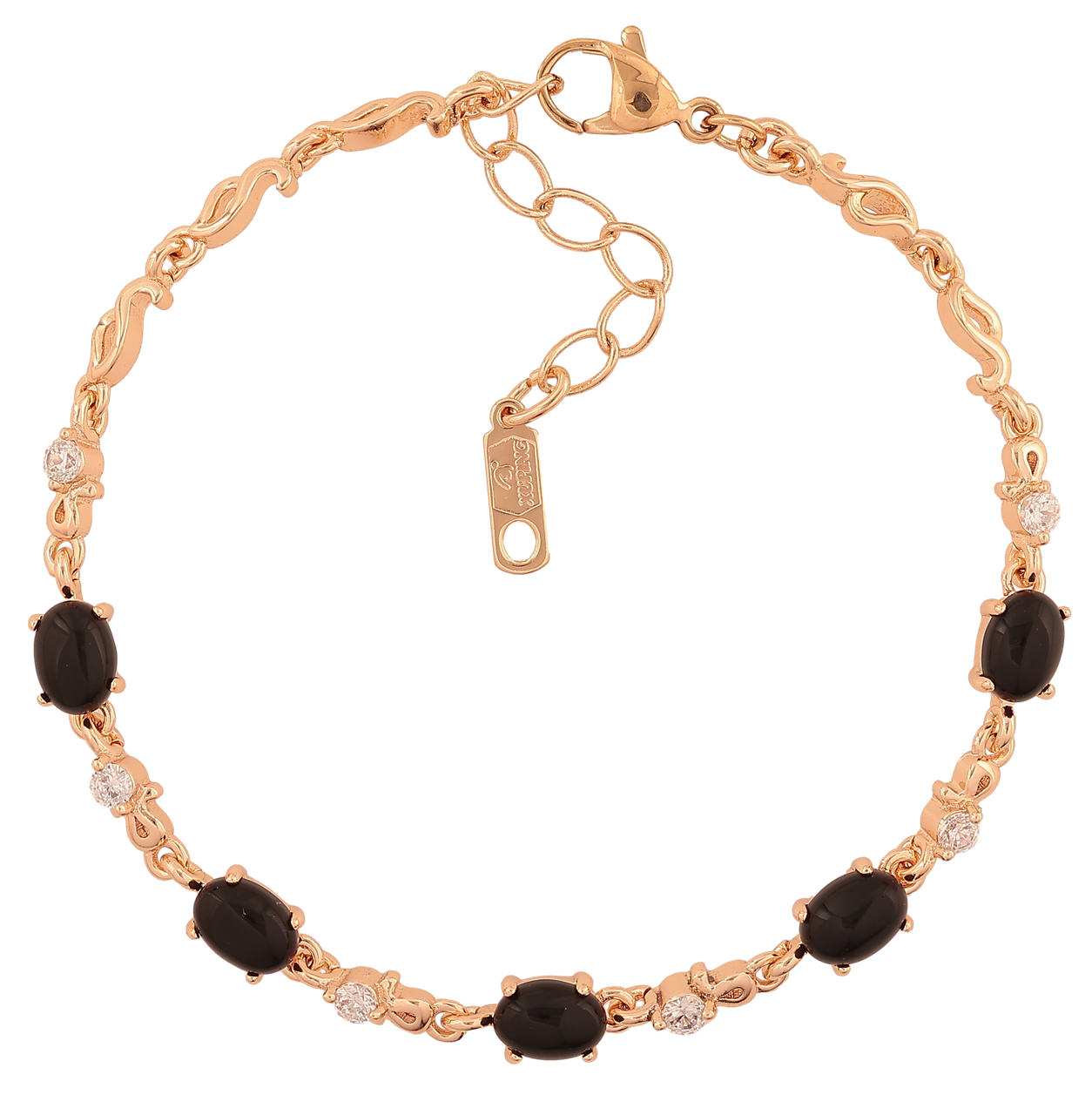 Браслет Xuping M&L Колір 18K «Візерунок з чорно-білим камінням» довжина з доп.ланцюжком 18.5-21.5см х 3-5мм, фото 1