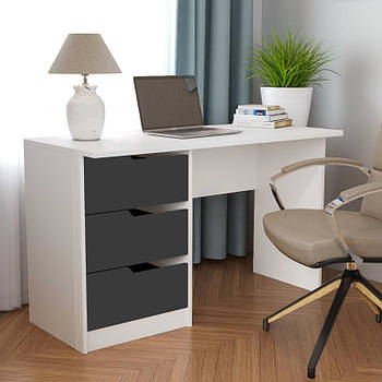 Стіл письмовий, стіл комп'ютерний білий з шухлядами Графіт