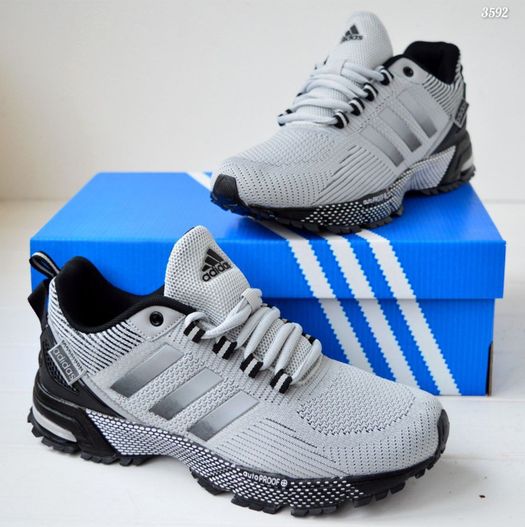 Чоловічі літні кросівки Adidas Marathon сірі Адідас Маратон легкі текстиль сітка літо, фото 1