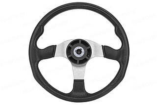 Рулеве колесо Nautflex 161-A 340 мм суднове для човна і катера 3 спиці анодований алюміній чорний вініл, фото 3