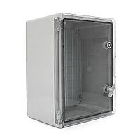 Бокс ударостійкий з ABS пластика з монтажною панеллю 400х300х220 з прозорою дверцятю IP65