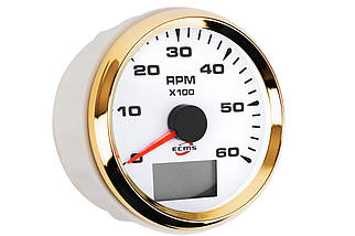 Тахометр зі лічильником мотогодин ECMS білий HMH3-WG-6KL 902-00012 для човна та катера аналоговий 0-6000 об/хв діаметр 90 мм, фото 3