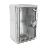 Бокс ударостійкий з ABS пластику з монтажною панеллю 280х210х130 з прозорою дверцею IP65