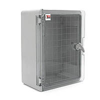 Бокс ударостійкий з ABS пластику з монтажною панеллю 330х250х140 з прозорою дверцяткою IP65