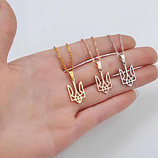 Металевий кулон герб України RESTEQ срібного кольору 60 см. Підвіска у формі українського тризубця. Кулон Тризуб України, фото 2