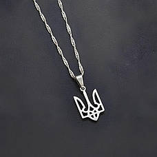 Металевий кулон герб України RESTEQ срібного кольору 60 см. Підвіска у формі українського тризубця. Кулон Тризуб України, фото 4