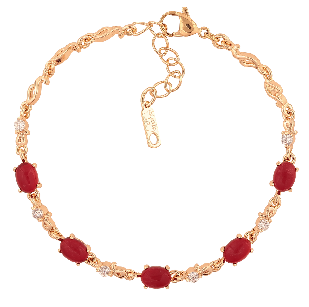 Браслет Xuping M&L Колір 18K «Візерунок з червоно-білим камінням» довжина з доп.ланцюжком 18.5-21.5см х 3-5мм, фото 1