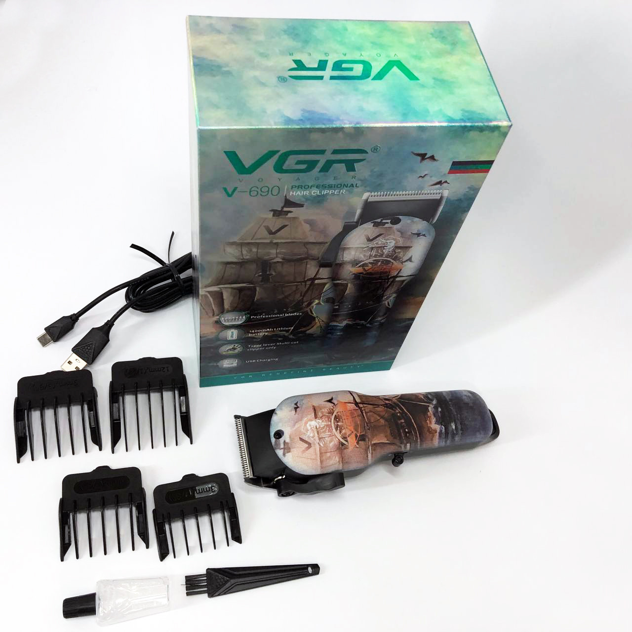 Перукарські машинки професійні VGR V-690, Професійна машинка для стрижки волосся IU-879 з насадками