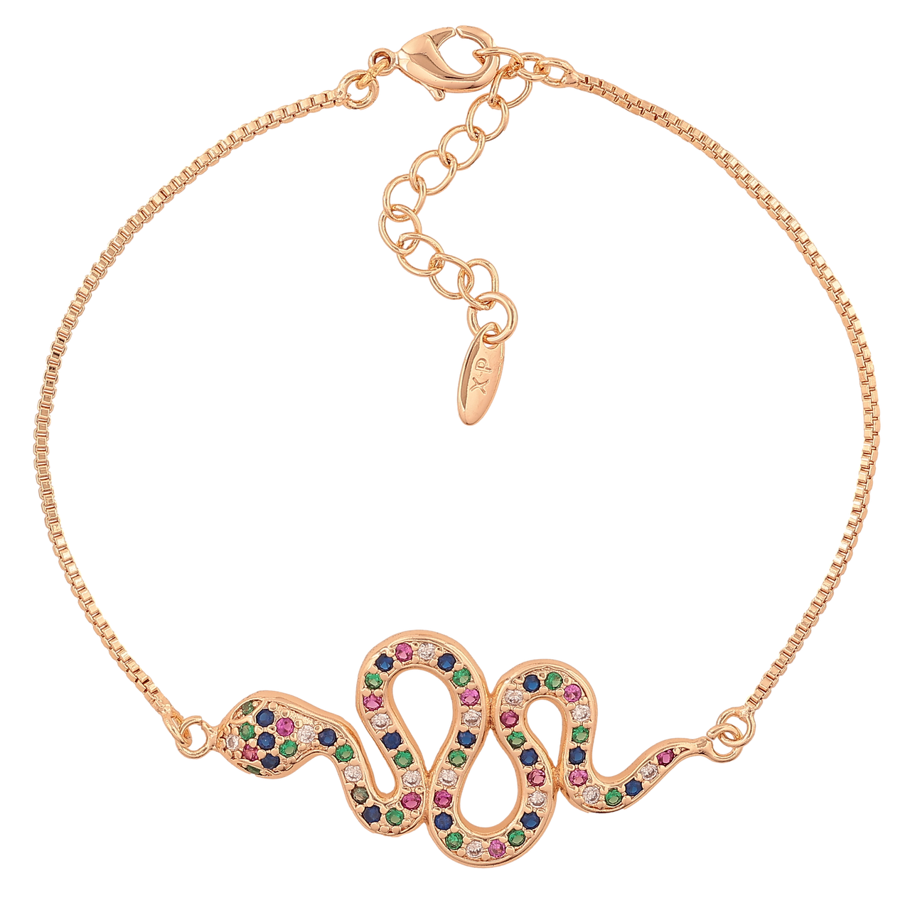 Браслет Xuping M&L Колір 18K «Змійка з різнокольоровими кристалами» довжина з доп.ланцюжком 18.5-21.5см х 1мм, фото 1