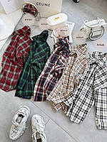 Сорочка в карту жіноча на ґудзиках із розрізами на плечах повсякденна 42-46 Сорочка жиноча в клітинку